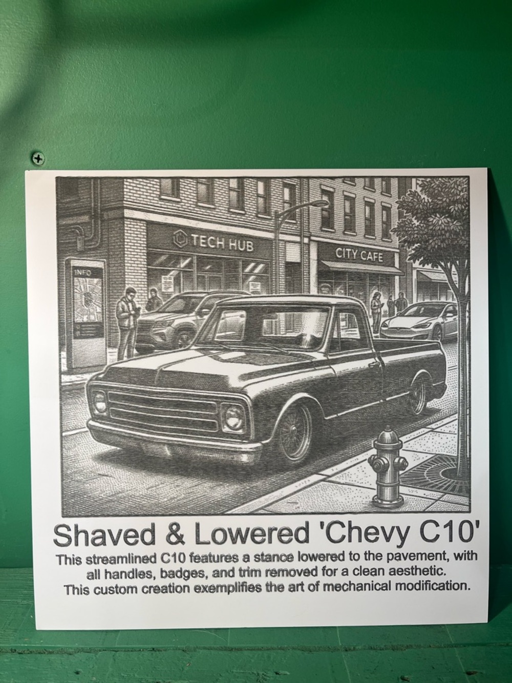 Hand Crafted Black and White Chevy C10 Engraved Acrylic Wall Art 12” x 12”